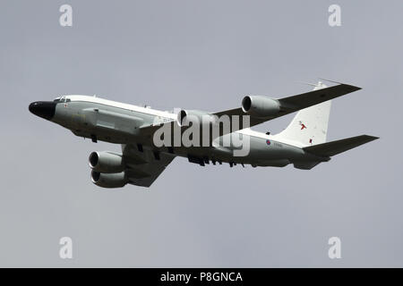 RAF RC-135 Rivet Joint over Ipswich, Suffolk during the 100 years RAF anniversary flypast. Stock Photo