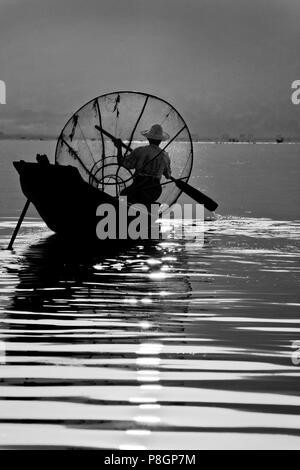 man rowing a magic boat in stormy sea with rogue waves 