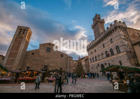MONTEPULCIANO, ITALY - NOVEMBER 18, 2017: The main square of Montepulciano at Christmas time with market Stock Photo