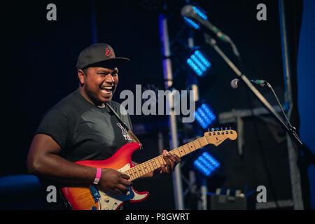 Guitarist posing at Exmouth Festival Stock Photo