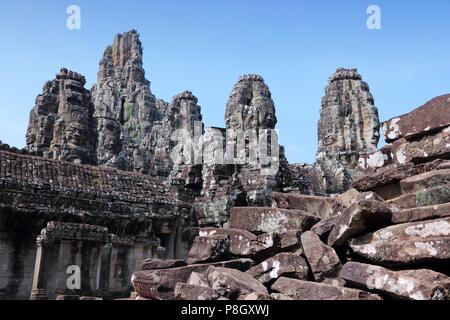 Bayon -  Khmer temple in Angkor Thom, Cambodia, Southeast Asia. UNESCO World Heritage Site. Stock Photo