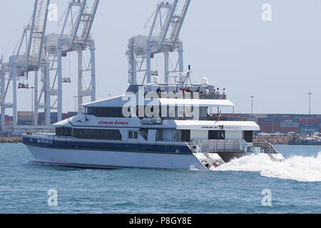 CATALINA EXPRESS SeaCat, CATALINA JET, Departing Long Beach Harbor For Avalon, Santa Catalina Island, California, USA. Stock Photo