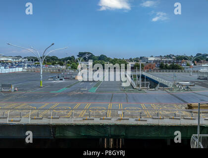 Bournemouth, UK. 11th July 2018. Work starts on the repairs to the crumbling multistory car park at Castlepoint in Bournemouth. The much-delayed repairs come after the concrete structure first started falling apart in 2003. The repair work is due to take 5 years and the shops remain open. Credit Thomas Faull / Alamy Live News Stock Photo