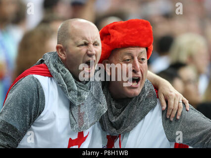 Moscow, Russia. 11th July, 2018. Fans cheer prior to the 2018 FIFA World Cup semi-final match between England and Croatia in Moscow, Russia, July 11, 2018. Credit: Yang Lei/Xinhua/Alamy Live News Stock Photo