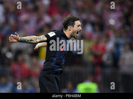 Moscow, Russia. 11th July, 2018. Moscow, Russia. 11th July, 2018. Croatia's Sime Vrsaljko celebrates after the final whistle GES/Football/World Cup 2018 Russia: Semi-finals: Croatia - England, 11.07.2018 GES/Soccer/Football/Worldcup 2018 Russia: semi final: Croatia vs England, Moscow, July 11, 2018 | usage worldwide Credit: dpa/Alamy Live News Credit: dpa picture alliance/Alamy Live News Stock Photo