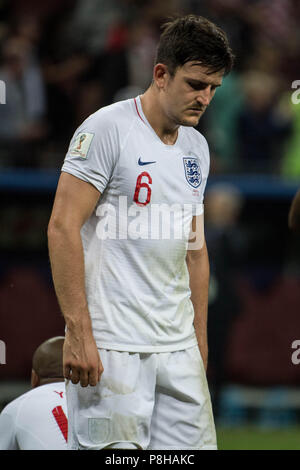 Harry MAGUIRE (ENG) looks down to ground, looks down below, frustrated, frustrated, late flushed, disappointed, disappointed, disappointment, disappointment, sad, half figure, half figure, portrait, Croatia (CRO) - England (ENG) 2: 1, semi-final , Game 62, on 07/11/2018 in Moscow; Football World Cup 2018 in Russia from 14.06. - 15.07.2018. | Usage worldwide Stock Photo