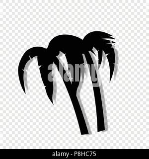 Vector black silhouette illustration of palm trees icon isolated on transparent background. Stock Vector