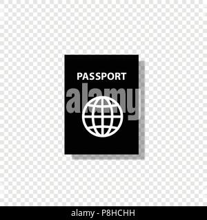Vector black and white silhouette illustration of passport document icon isolated on transparent background. Stock Vector