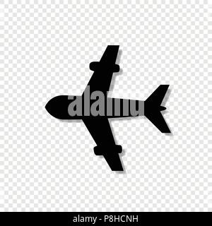 Vector black silhouette illustration of airplane icon isolated on transparent background. Stock Vector