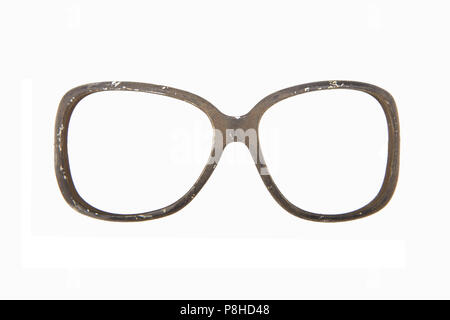 Retro sunglasses on  white background.Old and destroyed glasses frame. Stock Photo
