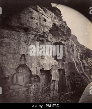 7th to 15th century Jain tirthankaras in Gwalior fort, Siddhachal caves Gopachal 1880 photo. Stock Photo