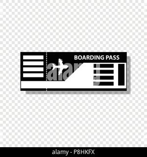 Vector black and white silhouette illustration of boarding pass ticket icon isolated on transparent background. Stock Vector