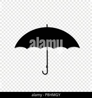 Vector black silhouette illustration of umbrella side view icon isolated on transparent background. Stock Vector