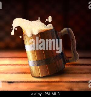 realistic wooden old beer mug Stock Vector