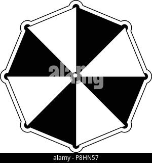 Vector black and white silhouette illustration of beach striped umbrella top view icon isolated on white background. Stock Vector