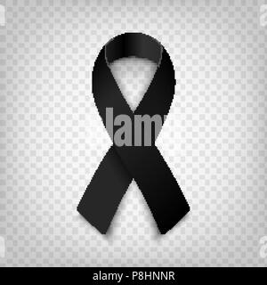 Stock vector illustration black awareness ribbon on transparent background. Mourning and melanoma symbol. Terrorism. Mourning ribbon, death. EPS 10 Stock Vector