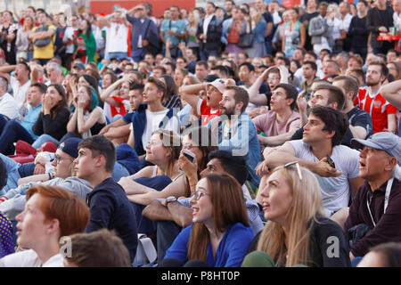 St. Petersburg, Russia - July 11, 2018: Football fans at FIFA Fan Fest in Saint Petersburg watch the semifinal match of FIFA World Cup 2018 Croatia vs Stock Photo