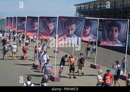 F1 Drivers on flags, Silverstone Formula One Racing Circuit, British Grand Prix 2018, England, UK Stock Photo