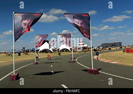 F1 driver images on flags, Silverstone circuit, Northampton, British Grand Prix 2018, England, UK Stock Photo