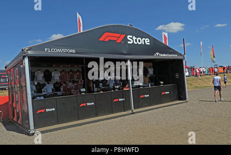 F1 Store, Formula One Merchandise, British Grand Prix, Silverstone Circuit,Towcester, England, UK , NN12 8TL Stock Photo