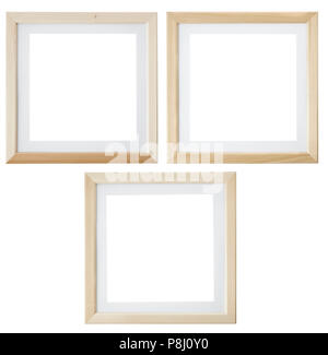 Square wooden picture frames isolated on white background. Include clipping path. Stock Photo