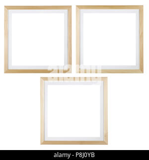 Wooden square picture frames isolated on white background. Include clipping path. Stock Photo