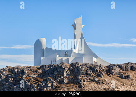 16 April 2018: Stykkisholmur Church, Snaefellsness Peninsula, West Iceland - A church which is also used as a concert hall. Stock Photo