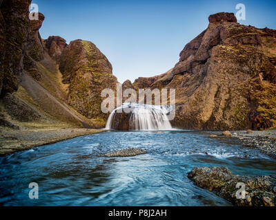 Stjornarfoss waterfall on the Stjorn River at Kirkjubaejarklaustur, in southern Iceland Stock Photo