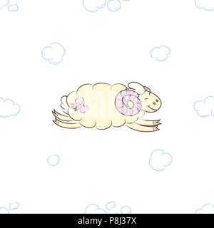Cute sheep flying in the clouds Stock Vector