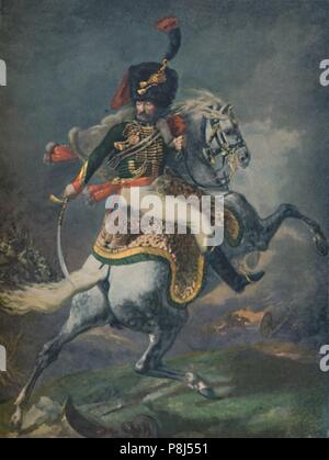 'Officer of the Mounted Chasseurs Charging. (Imperial Guard)', c1812, (1896). Typogravure after the painting titled 'The Charging Chasseur, or An Offi Stock Photo
