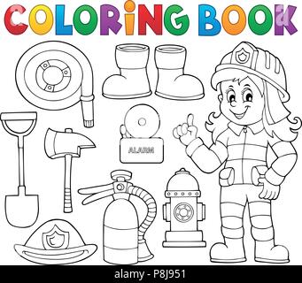 Coloring book firefighter theme set 1 - eps10 vector illustration. Stock Vector