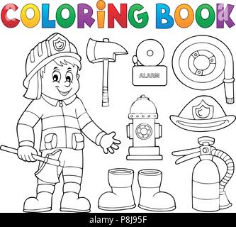 Coloring book firefighter theme set 2 - eps10 vector illustration. Stock Vector
