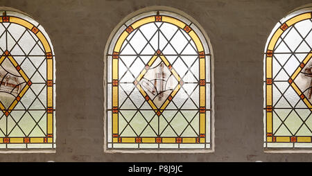 Stained glass windows in a church close-up Stock Photo
