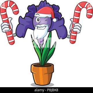 Santa with candy iris flower mascot cartoon Stock Vector