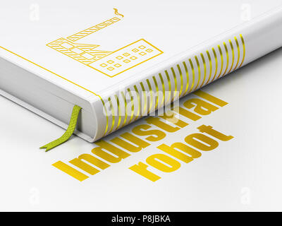 Industry concept: book Industry Building, Industrial Robot on white background Stock Photo