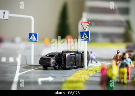 Miniature yoy model of traffic collision of two cars Stock Photo