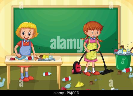 Maid Cleaning Dirty Classroom illustration Stock Vector