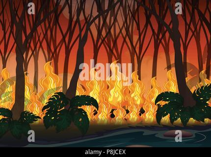 Wildfire Disaster in Big Forest illustration Stock Vector