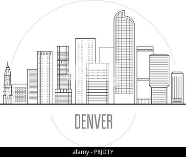 Denver city skyline - downtown cityscape, towers and landmarks in liner style Stock Vector