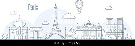 Paris city skyline - cityscape with landmarks in liner style Stock Vector