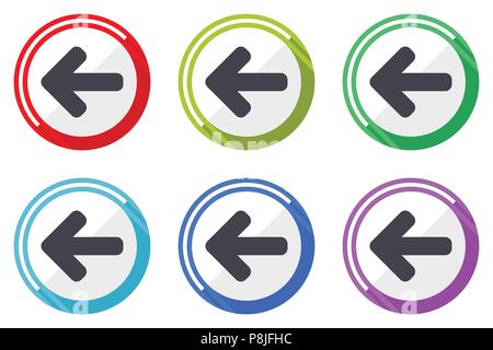 Left arrow vector icons, set of colorful flat design internet symbols on white background Stock Vector