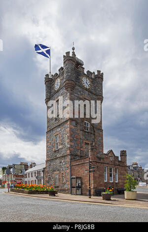 19th century Dufftown Clock Tower, previously a prison but now a tourist information centre, Banffshire, Moray, Scotland, UK Stock Photo