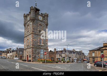 19th century Dufftown Clock Tower, previously a prison but now a tourist information centre, Banffshire, Moray, Scotland, UK Stock Photo