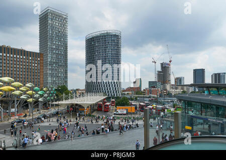 Stratford town centre, East London, UK, with Stratford Station and the bus station. Stock Photo