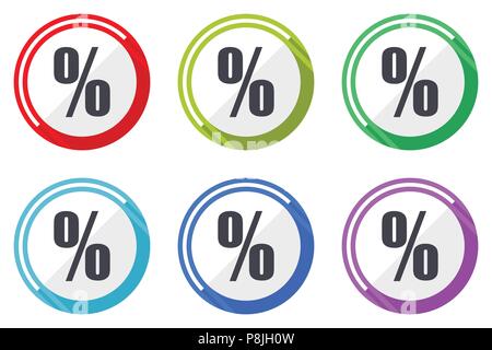 Percent vector icons, set of colorful flat design internet symbols on white background Stock Vector