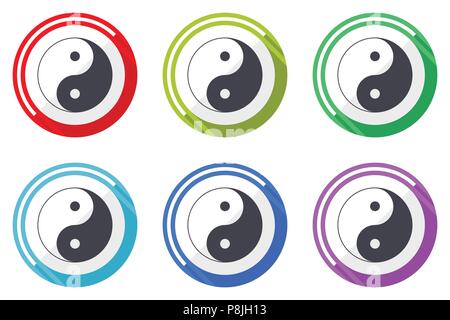 Ying yang vector icons, set of colorful flat design internet symbols on white background Stock Vector