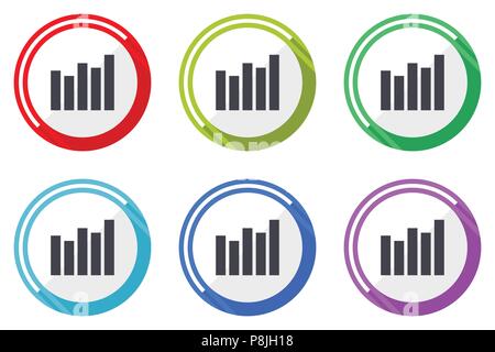 Graph vector icons, set of colorful flat design internet symbols on white background Stock Vector