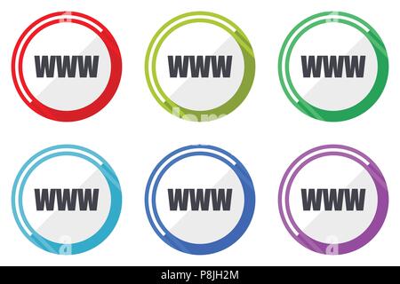WWW vector icons, set of colorful flat design internet symbols on white background Stock Vector