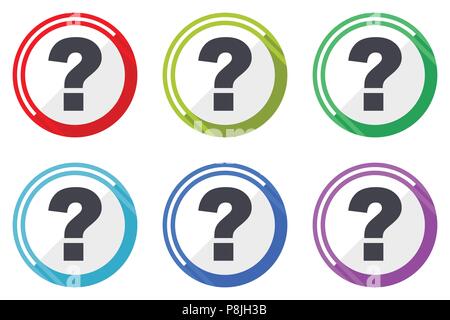 Question mark vector icons, set of colorful flat design internet symbols on white background Stock Vector