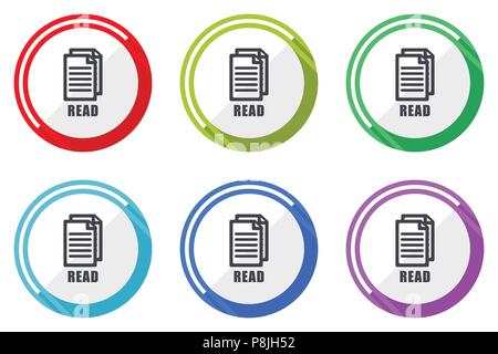 Read vector icons, set of colorful flat design internet symbols on white background Stock Vector